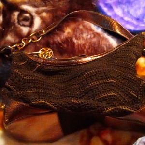 The Sak Copper Leather and crochet shoulder bag.